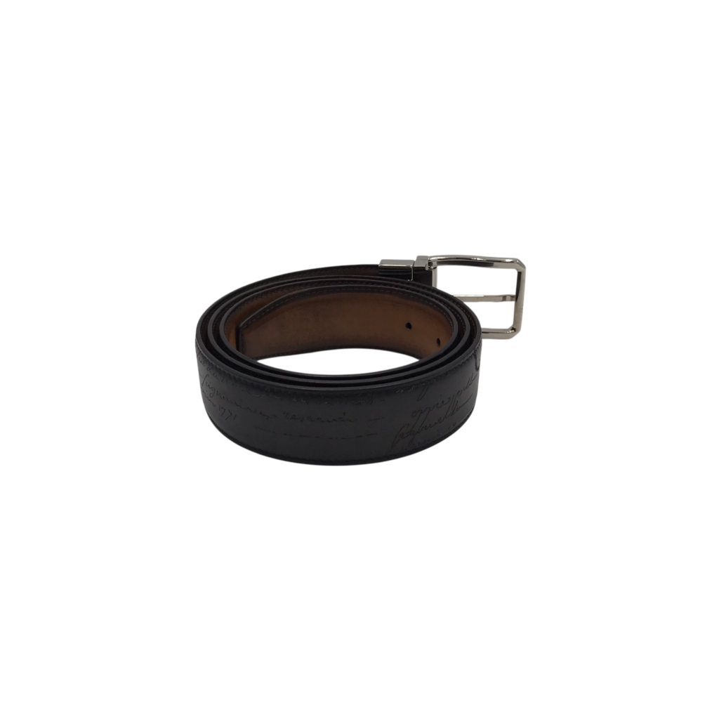BERLUTI RET$780 LEATHER LUXE MEN BELT BLACK 38