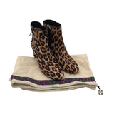 TORY BURCH CALF HAIR ANIMAL PRINT ANKLE BOOTIE BOOTS CREAM BLACK 7.5