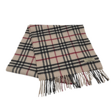 BURBERRY CASHMERE PLAID SCARF LUXE ACCESSORIES BEIGE/RED