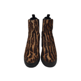 PRADA OCELOT-PRINT CALF HAIR CHELSEA LUXE BOOTS BROWN/BLACK 37.5
