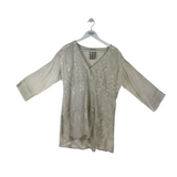 JOHNNY WAS EMBROIDERED 3/4 SLEEVE TRIM DESIGNER TOP CREAM XLARGE