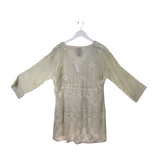 JOHNNY WAS EMBROIDERED 3/4 SLEEVE TRIM DESIGNER TOP CREAM XLARGE