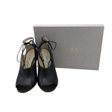 JIMMY CHOO "MACAW" LEATHER PEEP TOE BOOTIES LUXE SHOES BLACK 38