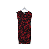 FUZZI KNIT PRINT CAP SLEEVE DESIGNER DRESS RED BLACK LARGE
