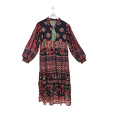 FARM RIO NWT$598 MAXI PRINT LONG SLEEVE DESIGNER DRESS BLACK RED L/XL