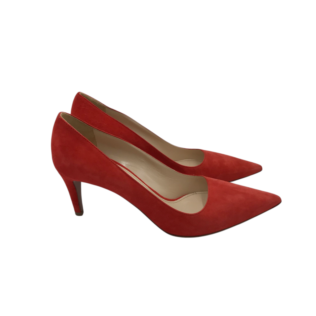 PRADA SUEDE KITTEN HEEL PUMPS LUXE SHOES CORAL 40