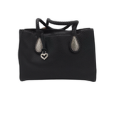 BRIGHTON RET$460 PEBBLED LEATHER TOTE HANDBAG BLACK SILVER