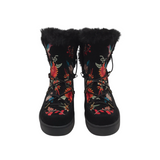 JOHNNY WAS EMBROIDERED LACE UP DESIGNER BOOTS BLACK RED 7M