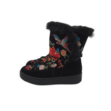 JOHNNY WAS EMBROIDERED LACE UP DESIGNER BOOTS BLACK RED 7M