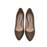 PRADA "FUMO" CALFSKIN LEATHER PUMPS LUXE SHOES TAUPE 39