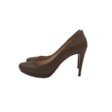 PRADA "FUMO" CALFSKIN LEATHER PUMPS LUXE SHOES TAUPE 39