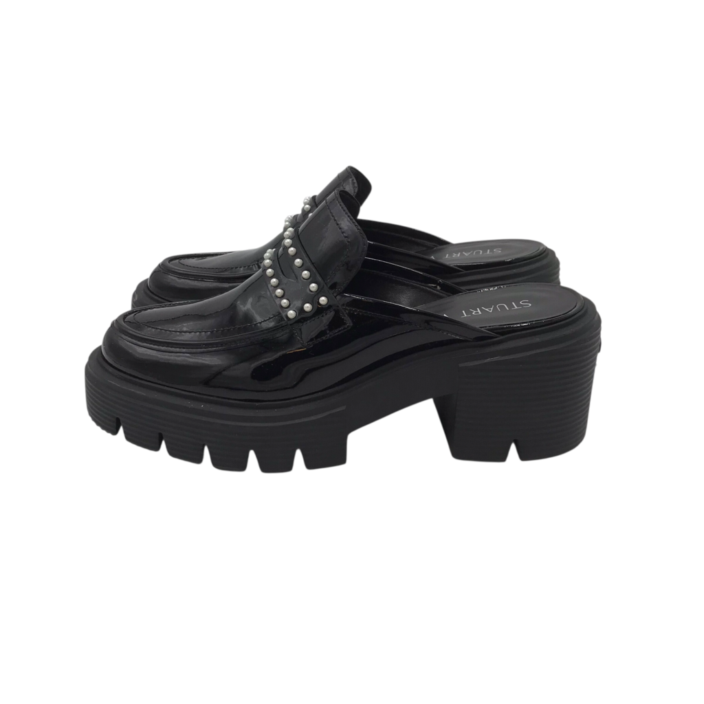STUART WEITZMAN RET$352 CHUNKY MULE PEARLS SHOES BLACK 7B