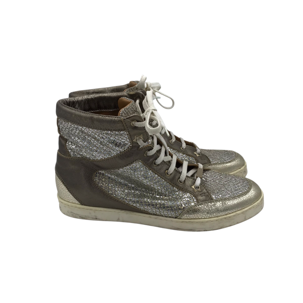 JIMMY CHOO MIAMI METALLIC HIGH TOP LUXE SHOES GOLD 38.5