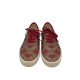 COACH MONOGRAM W/HEARTS SNEAKER DESIGNER SHOES BROWN RED 10B