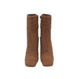 JEFFREY CAMPBELL EMBROIDERED BLOCK HEEL DESIGNER BOOTS TAN 7