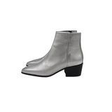 THE KOOPLES NWT$445 ANKLE BLOCK HEEL DESIGNER BOOTS SILVER 39