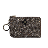 KATE SPADE RET$99 GLITTER KEYCHAIN WALLET SILVER BLACK