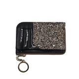 KATE SPADE RET$99 GLITTER KEYCHAIN WALLET SILVER BLACK