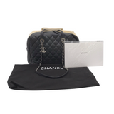 CHANEL LEATHER FEATHERWEIGHT BOWLING BAG LUXE HANDBAG BLACK/IVORY