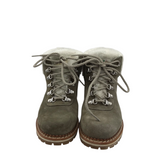RET$530 SUEDE SHERLING COMBAT DESIGNER BOOTS TAUPE WHITE 8.5