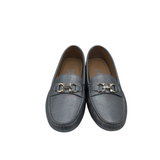 SALVATORE FERRAGAMO LEATHER LOAFERS DESIGNER SHOES SILVER 7.5M