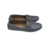 SALVATORE FERRAGAMO LEATHER LOAFERS DESIGNER SHOES SILVER 7.5M