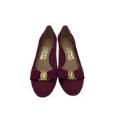 SALVATORE FERRAGAMO SUEDE BOW HEEL DESIGNER SHOES MAROON 7.5B