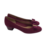 SALVATORE FERRAGAMO SUEDE BOW HEEL DESIGNER SHOES MAROON 7.5B