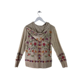 JOHNNY WAS RET$428 WOOL/CASHMERE FLORAL ZIP HOODIE DESIGNER CARDIGAN CREAM MULTI MEDIUM