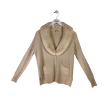 JOIE WOOL/CASHMERE DETACHABLE RABBIT FUR COLLAR LONG SLEEVE DESIGNER CARDIGAN BEIGE XSMALL