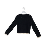 NWT EYELET TRIM LONG SLEEVE SWEATER BLACK WHITE MEDIUM