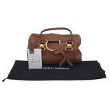 DOLCE & GABBANA PEBBLE LEATHER LUXE HANDBAG BROWN