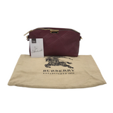 BURBERRY LEATHER CHECK EMBOSSED CROSSBODY LUXE HANDBAG BURGUNDY
