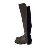 STUART WEITZMAN SHIMMER LEATHER KNEE DESIGNER BOOTS SILVER BLACK 6.5