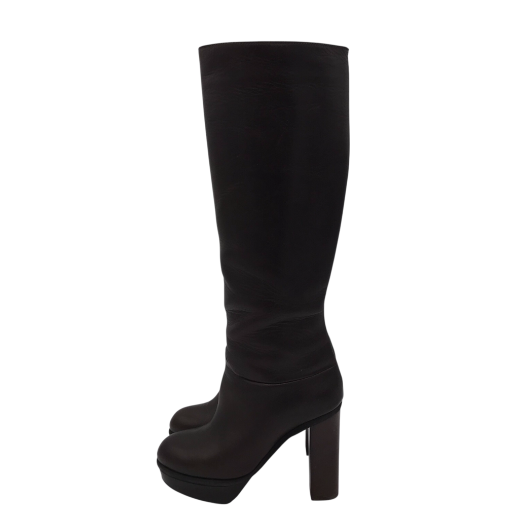MARNI RET$1150 LEATHER PLATFORM KNEE DESIGNER BOOTS BROWN