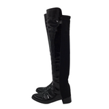 PATENT LEATHER KNEE DESIGNER BOOTS BLACK 7.5