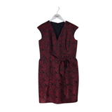 CARMEN MARC VALVO PAISLEY JACQUARD SLEEVELESS DESIGNER DRESS BLACK RED 12