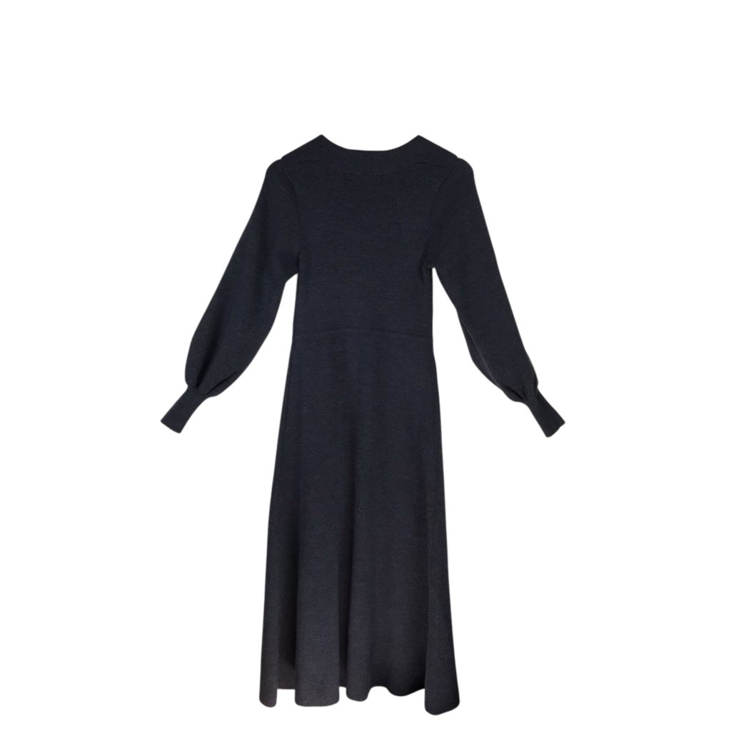 SANDRO MAXI LONG SLEEVE DESIGNER DRESS CHARCOAL SMALL