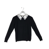 SIONI NWT LACE EMBELLISHED COLLAR LONG SLEEVE SWEATER BLACK WHITE MEDIUM