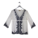 MICHAEL MICHAEL KORS EMBROIDERED LONG SLEEVE TOP WHITE NAVY MEDIUM