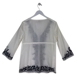 MICHAEL MICHAEL KORS EMBROIDERED LONG SLEEVE TOP WHITE NAVY MEDIUM