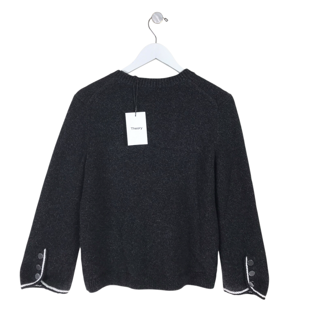 THEORY WOOL BLEND LONG SLEEVE DESIGNER SWEATER CHARCOAL MEDIUM