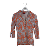 BRENDRATTI HALF ZIPPER PAISLEY DESIGNER TOP ORANGE WHITE MEDIUM