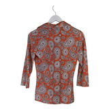 BRENDRATTI HALF ZIPPER PAISLEY DESIGNER TOP ORANGE WHITE MEDIUM