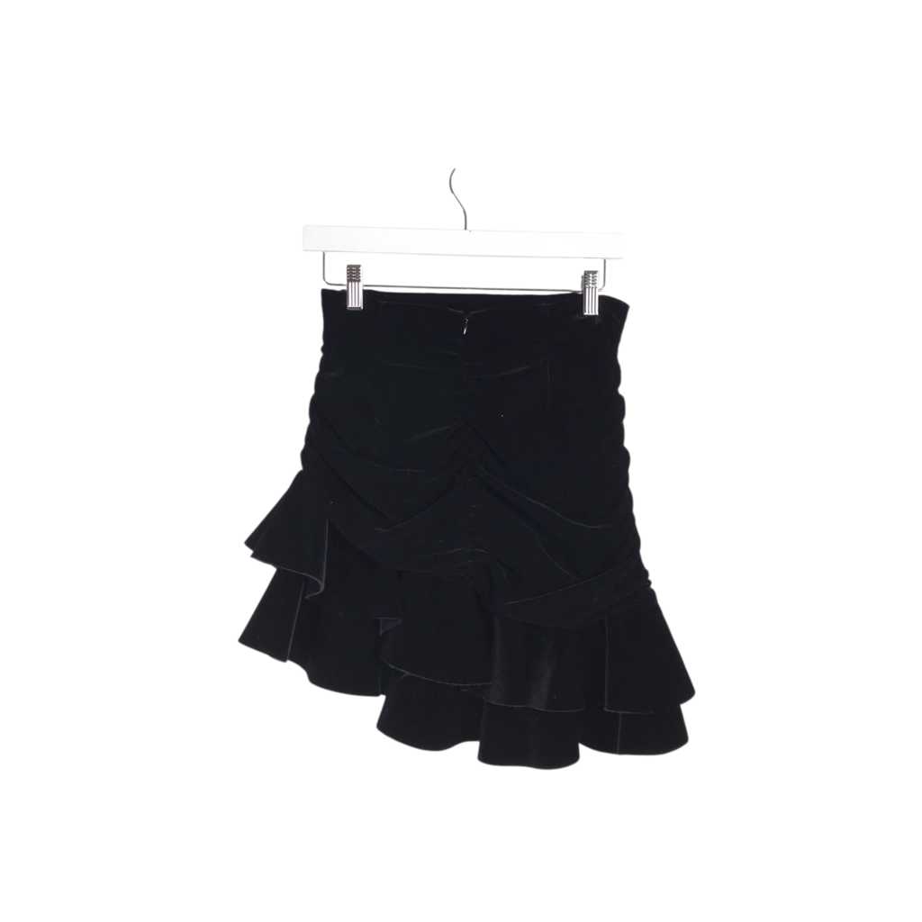 ZARA VELVET RUFFLE SKIRT BLACK SMALL