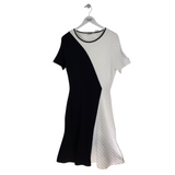 SHOSHANNA RET$405 KNIT SHORT SLEEVE DESIGNER DRESS WHITE BLACK LARGE