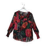 GIBSON LATIMER FLORAL LONG SLEEVE TOP BLACK RED XLARGE