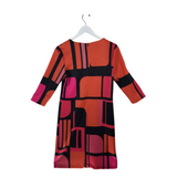 SCAPA KNIT 3/4 SLEEVE DESIGNER DRESS ORANGE BLACK SMALL