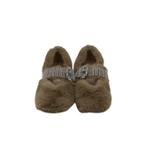 JIMMY CHOO "KRISTA" FAUX-FUR BALLERINA FLATS LUXE SHOES BEIGE 38.5