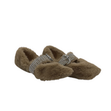 JIMMY CHOO "KRISTA" FAUX-FUR BALLERINA FLATS LUXE SHOES BEIGE 38.5
